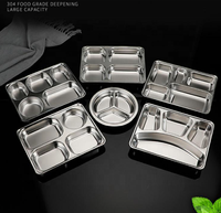 Plateau de restauration rapide en acier inoxydable 304 avec compartiment 3/4/5/6/9 Assiette de service à dîner avec couvercles en silicone/acier Plats divisés