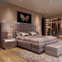 Lit de luxe pour chambre à coucher, cadre en bois moderne, tête de lit large et haute, taille king ou double
