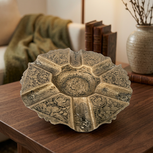 <b>Vintage</b> Brass Round Desktop <b>Ashtray</b> With Intricate Floral Design For Home Decor - Product Image 2