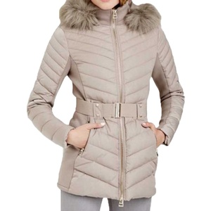 OEM High Quality Women's Winter Slim Fit <b>Knitted</b> Sport Coat Detachable Hood Windproof Waterproof Puffer Zipper-up <b>Belt</b> Coat - Product Image 1