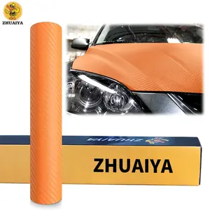 ZHUAIYA 1.52X30M kabarcık ücretsiz hiçbir kalıntı 3D mat parlak turuncu karbon Fiber araba sarar turuncu