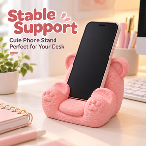 Cute Sofa <b>Bear</b> Phone Stand 3D Printed Plastic Figurine Cartoon Animal Desk Decorative Holder <b>Pink</b> Compact Design - Product Image 2