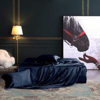 Bleu marine California King 100% Long brin 25 Momme extrêmement doux luxueux taie d'oreiller en soie de mûrier 4 pièces ensemble de draps de lit