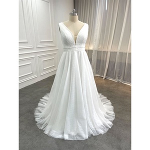 Vestidos de <span class=keywords><strong>Novia</strong></span> Baratos de Fabricante, Vestidos de <span class=keywords><strong>Novia</strong></span> Blancos Brillantes con Cuello en V, <span class=keywords><strong>Vestido</strong></span> de <span class=keywords><strong>Novia</strong></span> Africano de Talla Grande para Boda <span class=keywords><strong>Civil</strong></span> - Product Image 1