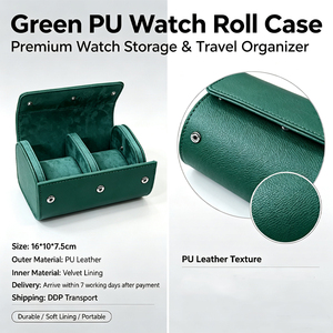 Étui à montres vert en PU, 2 emplacements, doublure en velours, organisateur de rangement portable pour montres pour hommes - Product Image 1