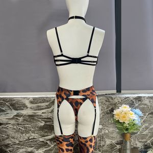 Ensemble de lingerie sexy pour femmes, soutien-gorge et culotte, babydoll, soutien-gorge à armatures, push-up, porte-jarretelles, ensemble de lingerie 5 pièces, imprimé léopard, lingerie pour femmes - Product Image 5