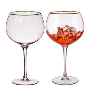 Venta al por mayor hecho a mano cristal <span class=keywords><strong>Rosa</strong></span> color globo copas de vino <span class=keywords><strong>copa</strong></span> de Ginebra con borde dorado - Product Image 4