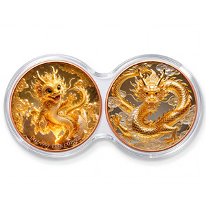 Moneda de Cobre Puro 999 de 1 oz, Paquete de 2 Cápsulas Infinity, Dragón Joven Eclosionando, Colorido, Alto Relieve, Edición de Coleccionista 3D - Product Image 1