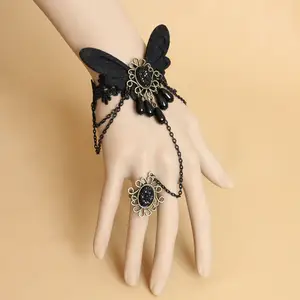 Vintage Bracelet With Ring For Women Gothic Lace Finger Ring Bracelet Jewelry Wholesale