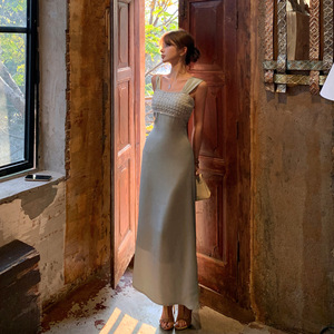 Vestido <span class=keywords><strong>Maxi</strong></span> de Moda Comercial, Nueva Llegada, Tendencia Actual, Satén Azul Celeste con Tirantes Anchos para Looks Virales - Product Image 3