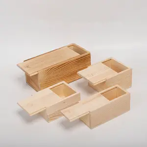 Caja de madera para manualidades, con tapa deslizante, sin terminar