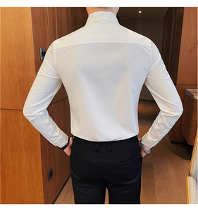 Camicia da Lavoro Casual da <span class=keywords><strong>Uomo</strong></span> <span class=keywords><strong>di</strong></span> Alta Qualità, Traspirante, in Tinta Unita, Taglie Grandi, Manica Lunga, Vestibilità Slim, Stile <span class=keywords><strong>Polo</strong></span> - Product Image 4