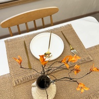 Set de table carré en corde de papier tressée, résistant à la chaleur, en jute semi-fait main, tissé à la machine, avec pompons, style américain