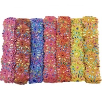 1 mètre de ruban d'applique thermocollant en dentelle brodée florale colorée, style vintage, pour couture, artisanat DIY, sacs et sequins africains