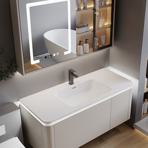 Modern simple heat-bent integrated basin <b>oak</b> bathroom cabinet solid wood seamless basin bathroom cabinet - Product Image 3