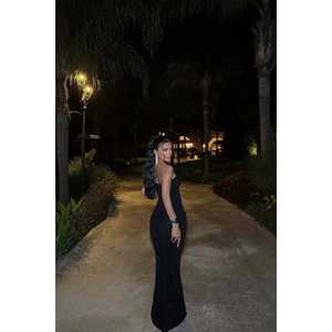 ชุดราตรีเดียนนอร่าสีดำแบบไร้สายรัดไหล่ ทรงเอไลน์ถักโครเชต์ สไตล์ทางการสำหรับงานปาร์ตี้ ไซส์ XS-XXL ออกแบบตามสั่ง ทรงเอ็มไพร์ เอวสูง แบบสั้นและยาว - Product Image 1