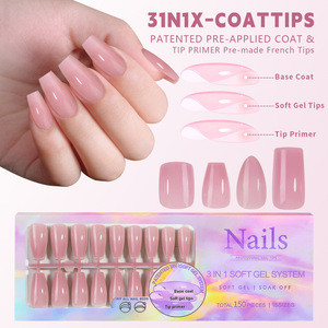 Uñas postizas de gel suave al por mayor, puntas pre-diseñadas cuadradas medianas, puntas de uñas francesas de cobertura completa - Product Image 1
