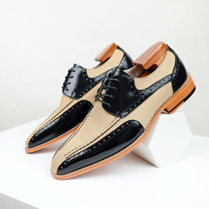 Zapatos de Negocios para Hombre, Zapatos de Cuero Bicolor, Zapatos Formales para Hombre, Zapatos Derby, Zapatos con Cordones y Punta Cuadrada - Product Image 4