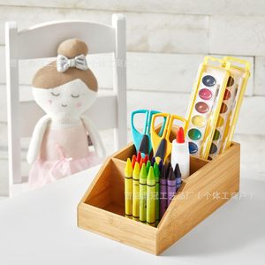 Bamboo Storage <b>Box</b> For <b>Makeup</b> And Stationery Multi Compartment Organizer Desk Organizer With Dividers Natural Wood Finish - Product Image 3