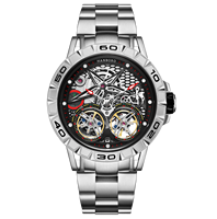 HANBORO Montre Mécanique Automatique pour Homme Série Pentagramme Multi-Éléments Cadran Personnalisé Squelette Double Volant Pointeur