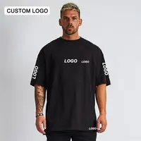 Logo stampato personalizzato unisex allentato vuoto nero palestra 100% cotone pesante spalla scesa maglietta oversize da uomo