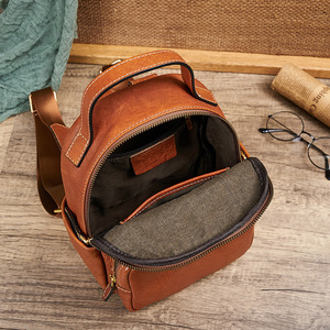 Retro Casual <b>Backpack</b> For Women Genuine Leather Top Layer Cowhide Handmade <b>Brown</b> Solid Color Detachable Strap 20L And Below - Product Image 4