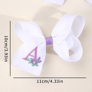 CN กิ๊บติดผมริบบิ้นผ้าต่วนบูติก2ชิ้นมีโบว์ปักลายดอกไม้สีพาสเทลคลิปติดผมตัวอักษรสำหรับเด็กผู้หญิง - Product Image 3