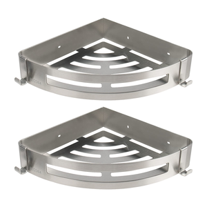 Modern Dual Tiers Space Aluminum Self Adhesive Shower <b>Corner</b> <b>Shelf</b> Bathroom <b>Corner</b> <b>Shelf</b> with Hooks Space-Saving Shower Caddy - Product Image 1