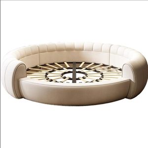 Lit de Luxe Moderne Italien Surdimensionné à Cadre Circulaire Réglable, Revêtement en Cuir Véritable, Durable, Écologique et Confortable pour Chambre Principale - Product Image 5