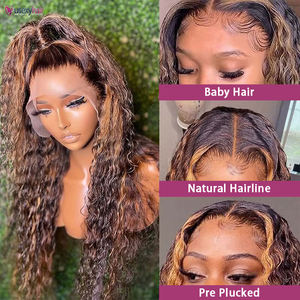 شعر مستعار طبيعي ماليزي أصلي بدون لاصق Hd من الشعر البني الملون أومبير 30 بوصة شعر بشري بدانتيل أمامي شعر مستعار بشري - Product Image 4