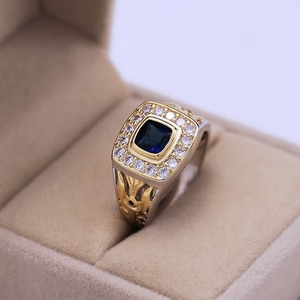 Midden-Oosten Stijl Retro Vintage Arabië Heren Cool Goud Donkerblauw Diamant Ingelegd Koningsblauw Edelsteen <span class=keywords><strong>Ring</strong></span> Voor Heren - Product Image 4