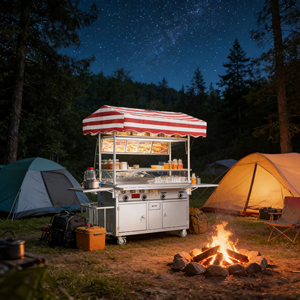 Chariot de service alimentaire convertible en acier inoxydable résistant à la rouille, 4 roues, avec grille chauffante intégrée, pour extérieur, garantie 2 ans - Product Image 2