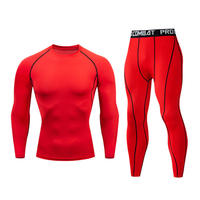 Ensemble de sport 2 pièces Lanyu pour homme : sous-vêtement de compression athlétique à manches longues, rashguard de yoga et collants de compression patchwork à taille élastique