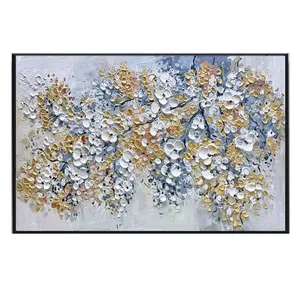 Blooming or gris bleu marine arbre sur toile plante abstraite peinture florale arbre paysage mur décor grand mur Art maison