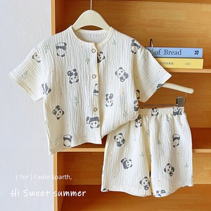 Abbigliamento da Casa per Bambini, Set a Maniche Corte in <span class=keywords><strong>Cotone</strong></span> Stampato a Doppio Strato per Ragazzi e Ragazze, <span class=keywords><strong>Pigiama</strong></span> Estivo Leggero per Neonati - Product Image 6