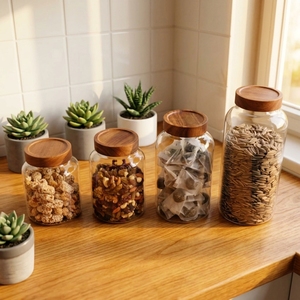 Yuvarlak Cam Baharat Kavanozları Seti, Hava Geçirmez Spiral Kapaklı, Çevre Dostu Çok Amaçlı Saklama Kapları, Mutfak Kullanımı İçin, Japandi Tasarım - Product Image 6
