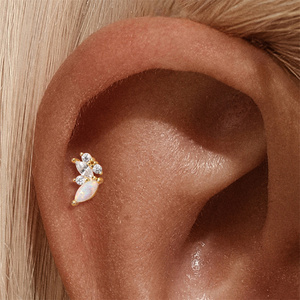 Pendientes de Plata de Ley con Baño de Oro de 18K, Diseño de Ojo de Caballo con Circonita y Ópalo - Product Image 5