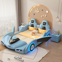 Modernes Kinderbett Neues Design Holzrahmen King-Size Hochwertiges Kinderbett-Set mit Stauraum Leder Rennwagen Jungen Kinderbett