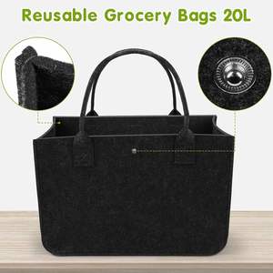 Bolsa de Compras Plegable de Fieltro, Grande, Negra y Gris Claro, para Almacenamiento y Compras - Product Image 4