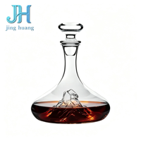 Carafe à vin conique en verre rouge personnalisable JH 2026 avec bouchon en verre et base effet glace craquelée – Distributeur de vin en gros