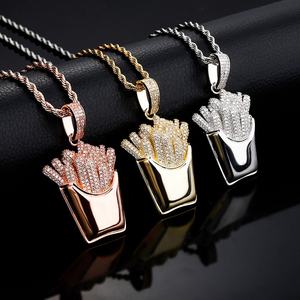 Hip Hop Laiton Plaqué Or Cubique Zircone Frites Forme Charme Colliers Glacé Frites Pendentif pour Hommes Femmes Rappeur Bijoux - Product Image 1