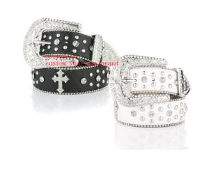 Cinturón Ecowalson con remaches cruzados, hebilla grabada, decoración de diamantes de imitación, pantalones vaqueros de Hip Hop PU, cinturones Punk Western Cowboy Cowgirl - Product Image 1