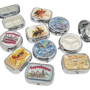 hot sales round metal pill box with epoxy logo rectangular circle metal box universal cosmetic case