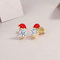 Boucles d'oreilles clous en argent sterling 925 avec moissanite taille brillant rond pour femme, motif chapeau de Noël, boucles d'oreilles en moissanite et diamant en grappe