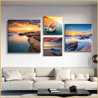 Collection d'art mural Paysages marins côtiers en quatre scènes : Océan, Plage, Coucher de soleil, Quai – Idéal pour Salon, Maison de plage, Hôtel