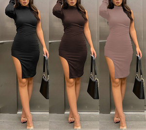 Vestido de Mujer de Manga Larga de Alta Calidad, Color Sólido, Sexy, Informal, para Club Nocturno, Mini Vestidos de Poliéster para Damas 20221 - Product Image 3
