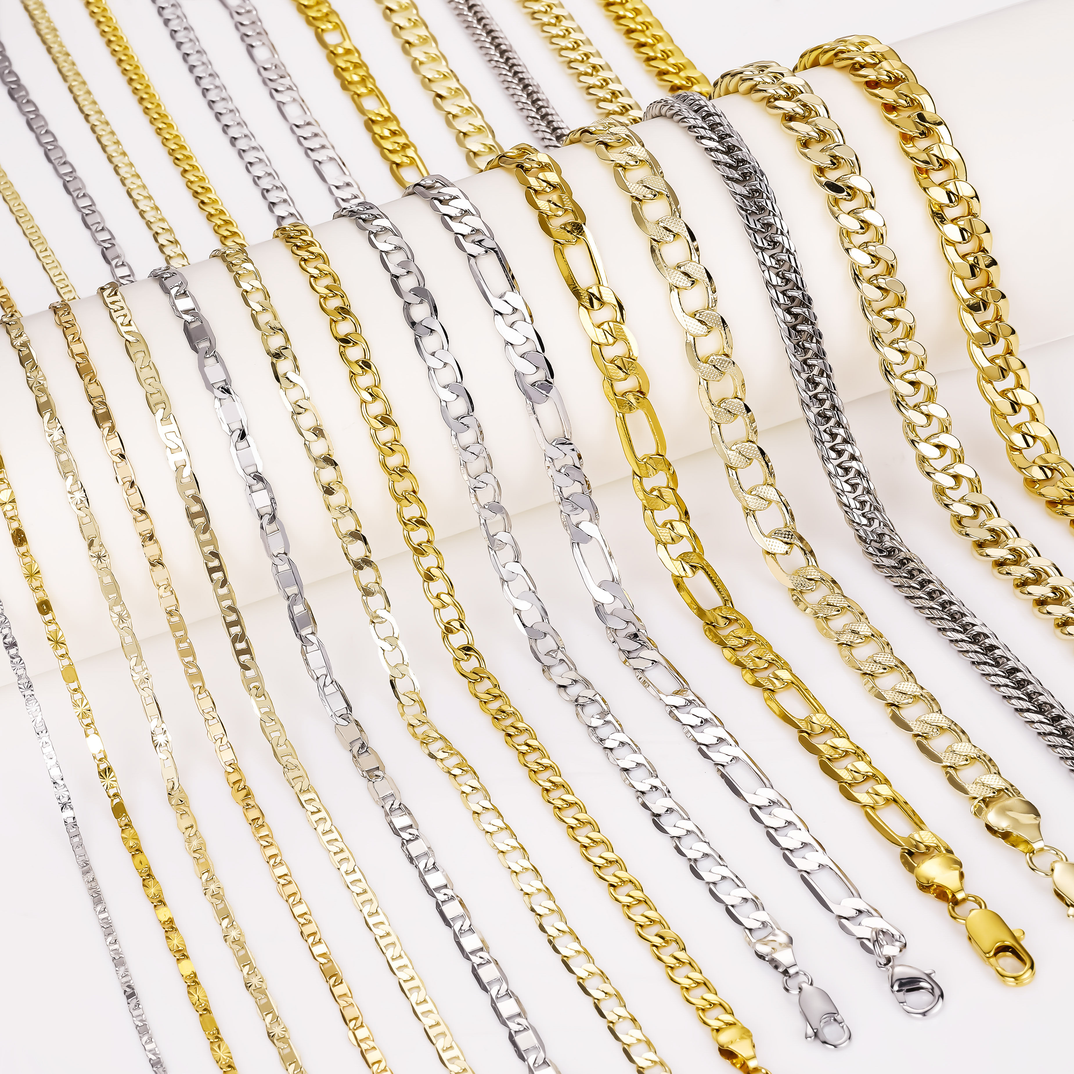 CM jewelry wholesale Custom Cuban link chain Figaro chain 14k de oro laminado cadenas 18k Gold Plated Filled Chains