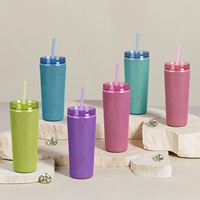 Set de Botellas de Gimnasio Delgadas de Plástico de 16oz con Popote, Marca OEM, Ecológicas, Antiderrames, Libres de BPA, Aptas para Alimentos, con Caja de Regalo