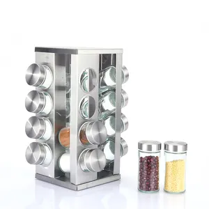 Stainless Steel Seasoning Bottle Set With Rotating Frame And Rotating Pepper Pot