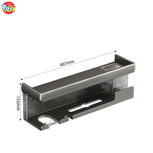 Soporte para secador de pelo de acero inoxidable montado en la pared con carrito de ducha adhesivo grande estante giratorio estante de baño para el hogar Material de Metal - Product Image 2